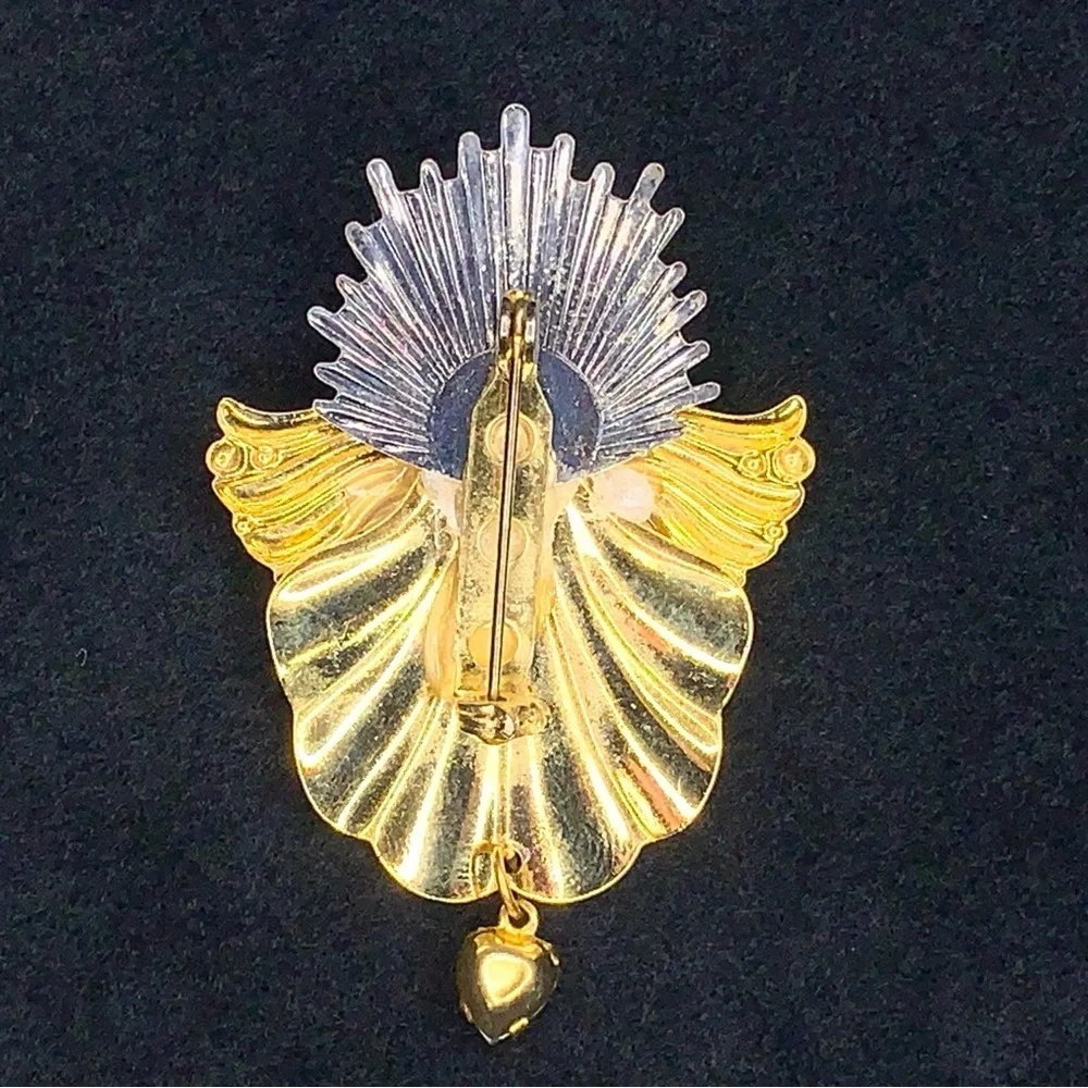 Vintage Angel Christmas Brooch Religious Holiday Gift Gold Tone Faux Pearl